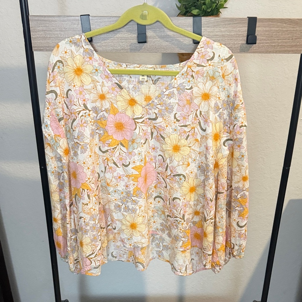 a.n.a Floral Blouse - Pink, Yellow, Cream size 2X bohemian